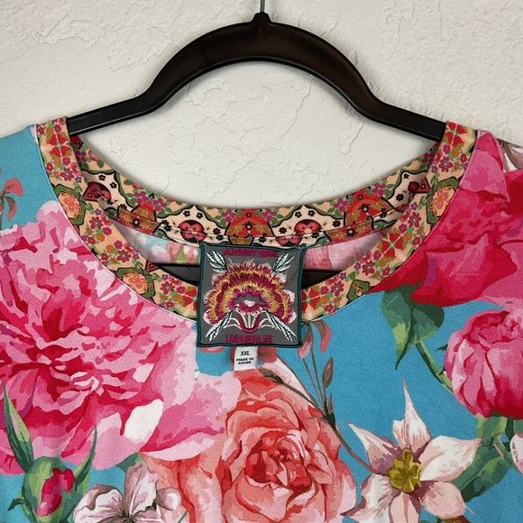 Johnny Was Pink Rose Relaxed Short Sleeve Tee Size XXL - Picture 5 of 7
